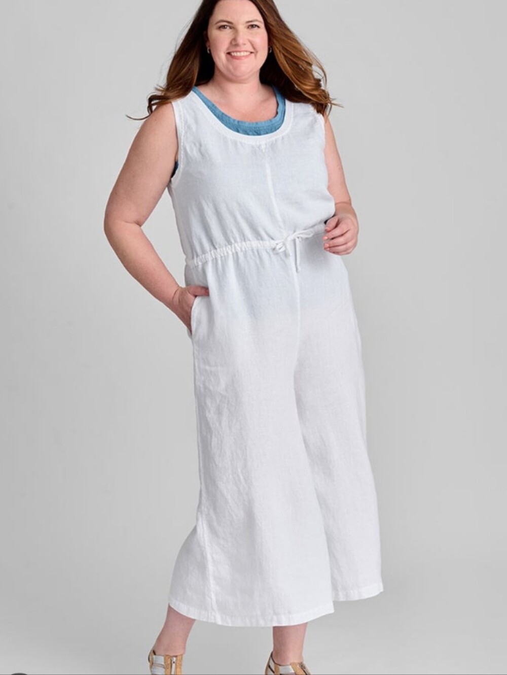 Flax Urban White Linen Jumpsuit with Drawstring Waist Size S NWT